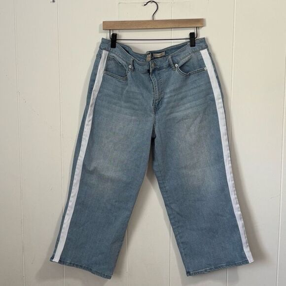 LOGO Lori Goldstein Wide Leg Front Stripe Jeans 16 Petite short - Picture 1 of 4